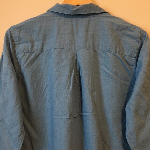 Northern Reflections Blue Linen Blend Sailor Collar Button Down Dress Sh… - Picture 7 of 16